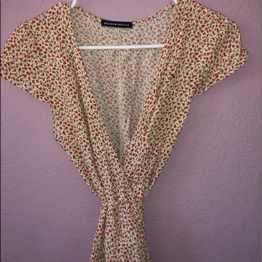 Yellow and Red Floral Brandy Melville Wrap Dress